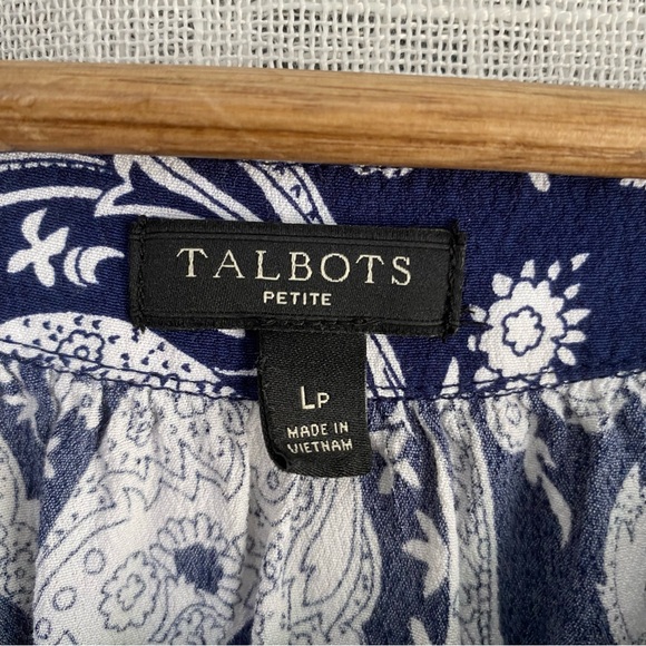 Talbots Flounce Hem Midi Dress Navy Blue White Paisley Large Petite - Picture 5 of 7